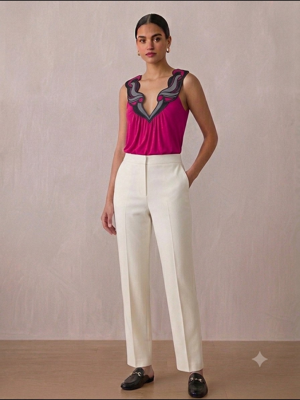 Aiko Fuchsia Sculpted V-Neck Shell Top
